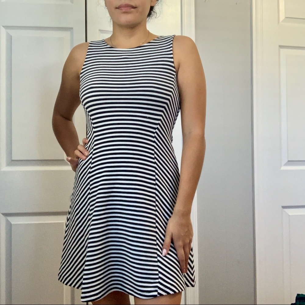 Navy and white striped a-line dress  👗